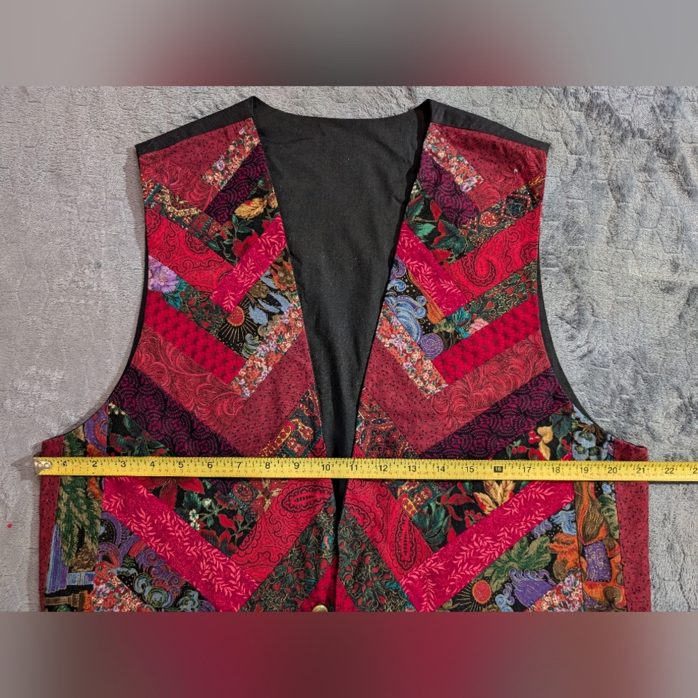 Vintage Batik Patchwork Button Front Vest - image 3